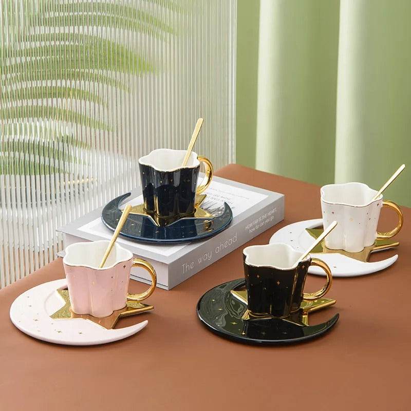 3pc Set Moon & Stars Porcelain Cup, Saucer, and Spoon - Shop Jobie
