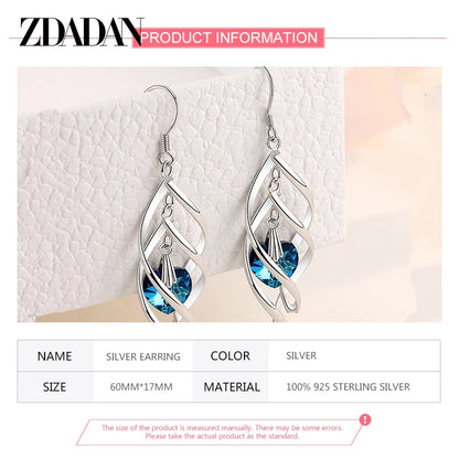 ZDADAN 925 Sterling Silver Crystal Long Dangle Earrings