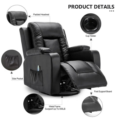 Recliner Chair with Massage and Heated Modern Swivel Rocker Recliner Sofa Leather Recliners with Cup Holders