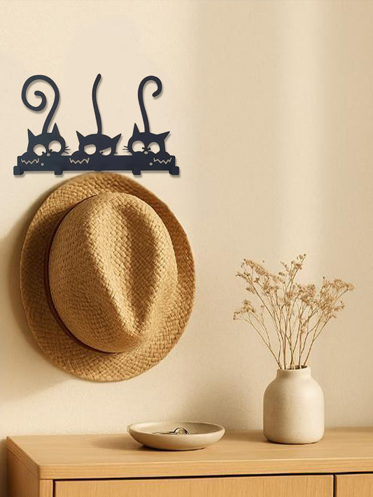 Whimsical Cat Metal Wall Key Holder Rack w/Hooks