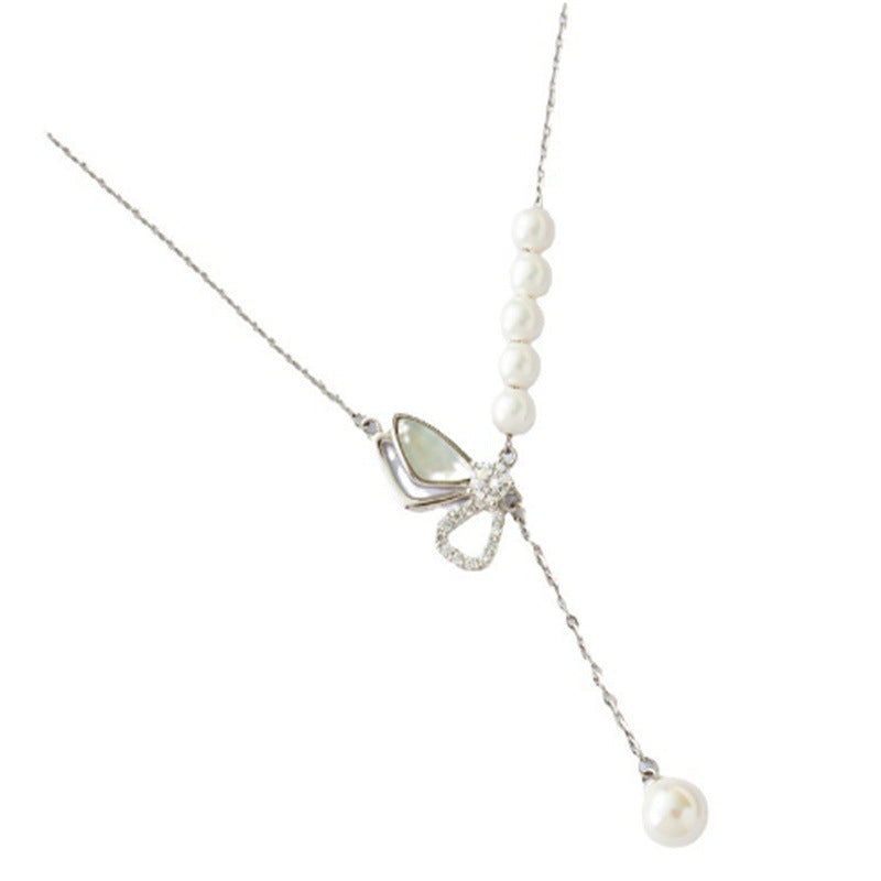 925 Sterling Silver Pearl Bow Necklace