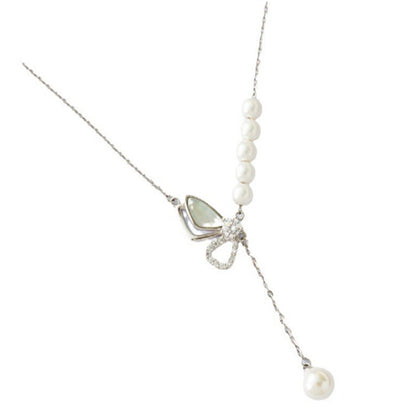 925 Sterling Silver Pearl Bow Necklace
