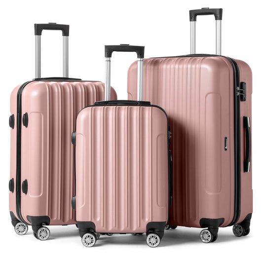 3 Piece Nested Spinner Suitcase Luggage Set with TSA Lock Rose Gold
