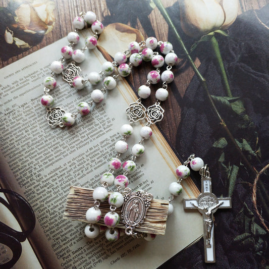 Ceramic Rose Hollow Rosary