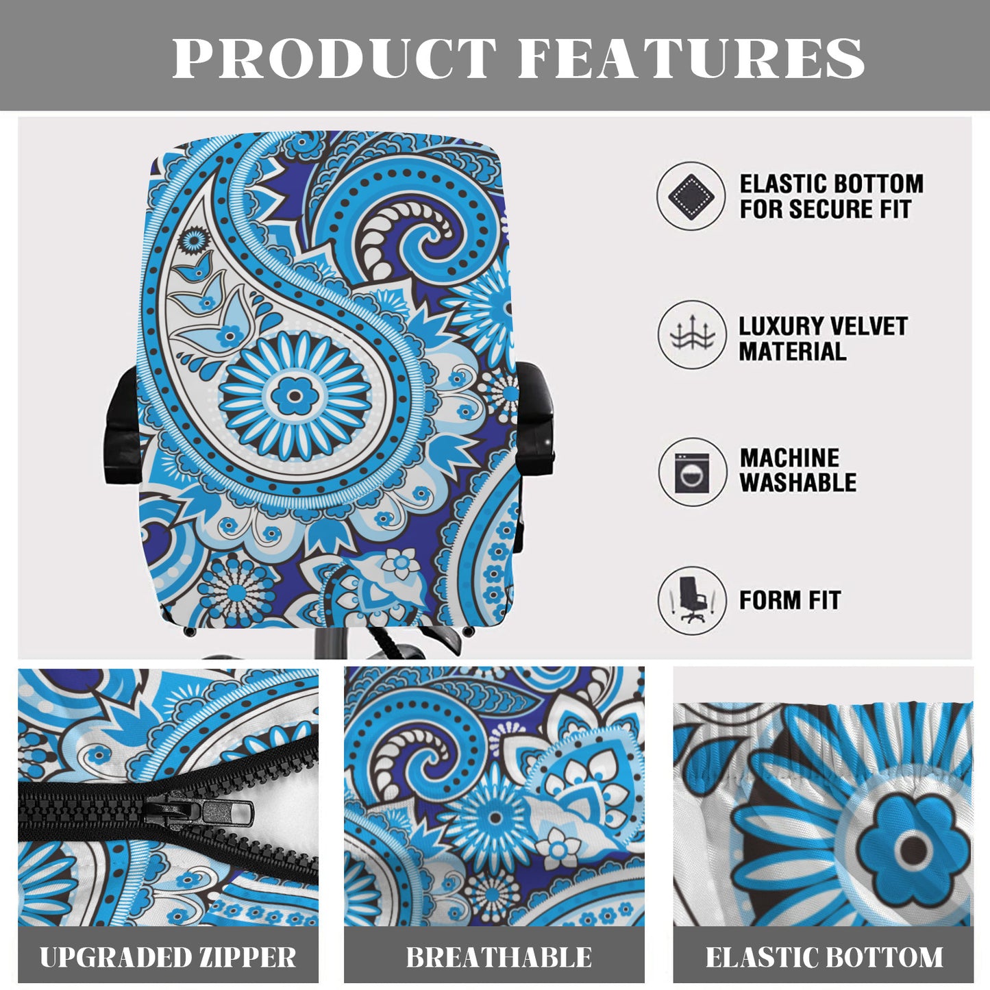 Blue Paisley Office Chair Cover