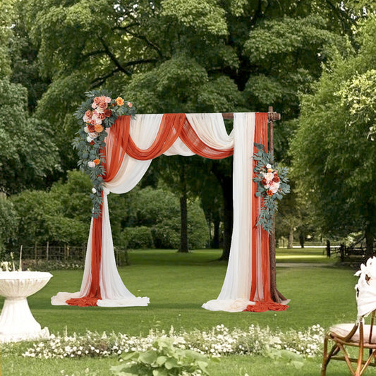 Pk 5 Artificial Wedding Arch Flowers Kit w/33Ft Draping Fabric - oranges