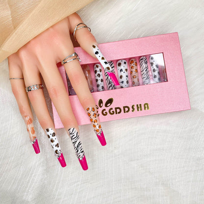 10pc GGDDSHA Nails Press On Nails - Glitter Gold Diamond Extra Long