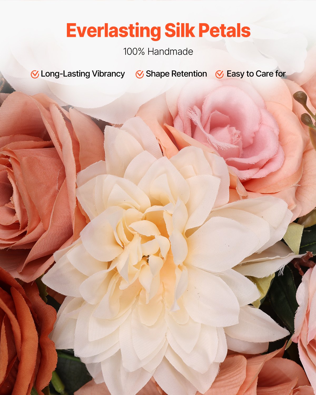 Pk 5 Artificial Wedding Arch Flowers Kit w/33Ft Draping Fabric - oranges
