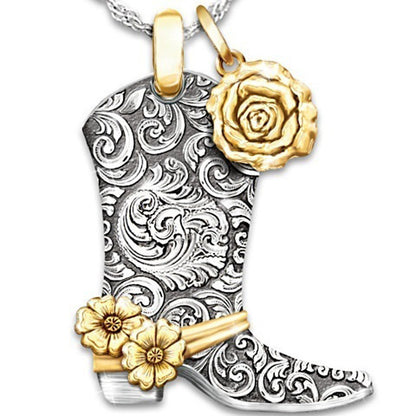 Women's Western Rose Boots Necklace