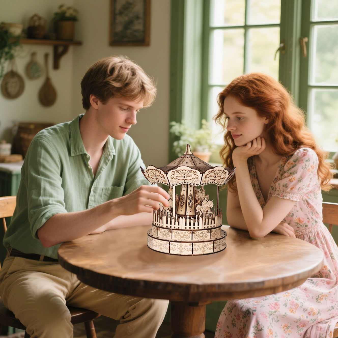 3D Wooden Puzzle Carousel Music Box