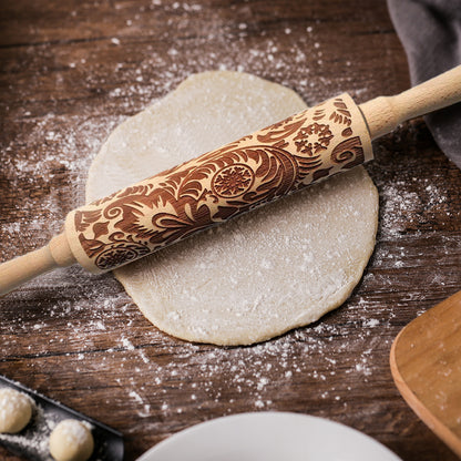 Embossing Rolling Pin w/Snowflake Vine Pattern