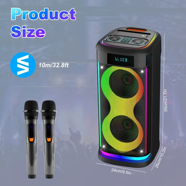 Wireless 5.0 RGB Party Speaker w/LED Lights, Mic, & Remote Control!