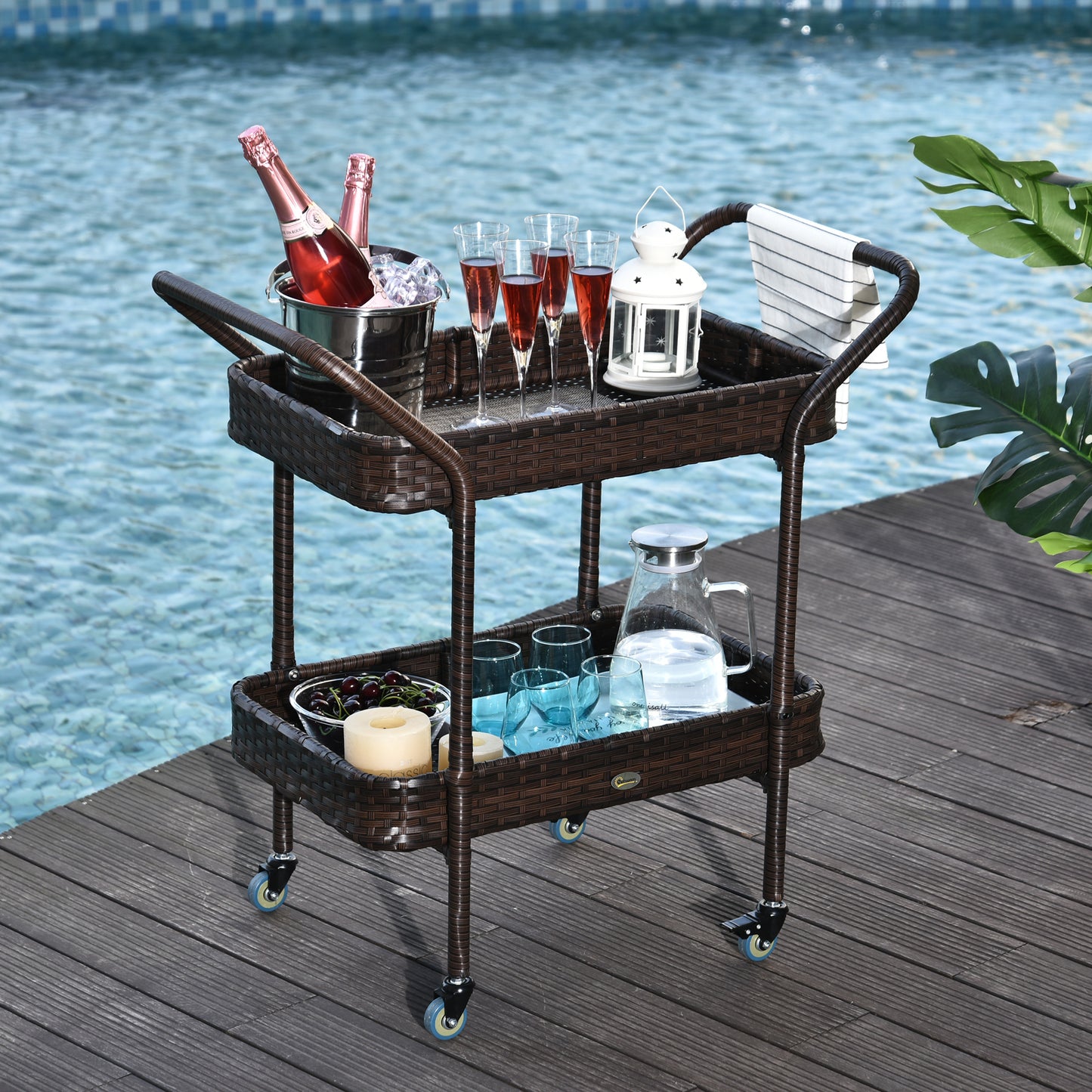 2-Tiered Wheeled Patio Serving Cart