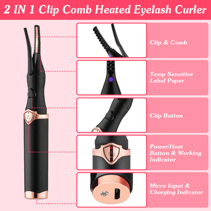 2 In 1 Clip Comb Heated Electric Mini Eyelash Curler