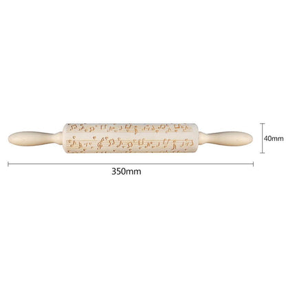Wooden Musical Note Printing Rolling Pin Wooden Carved Embossed Dry Dough Stick Cookie Rolling Pin