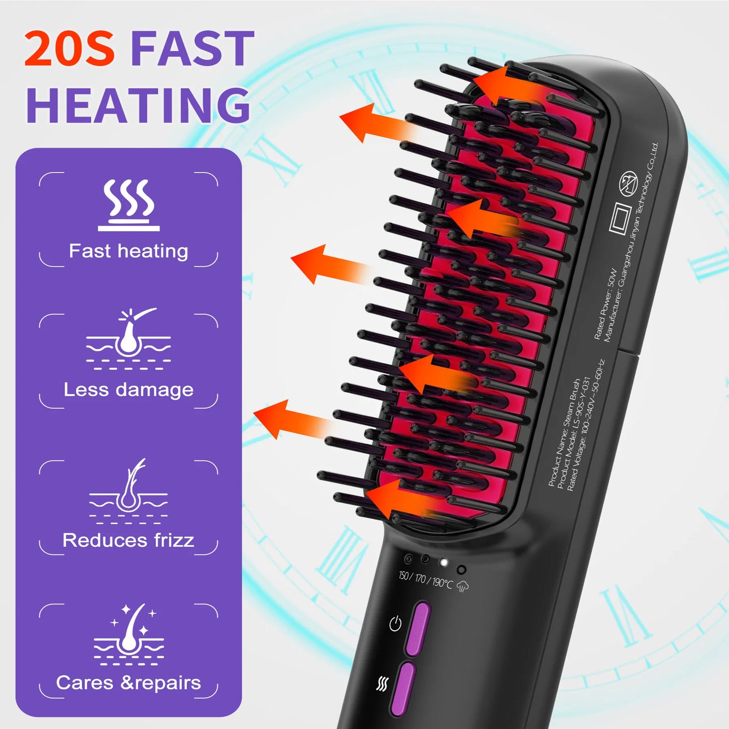 3-Temp Hair Steam Straightening Brush