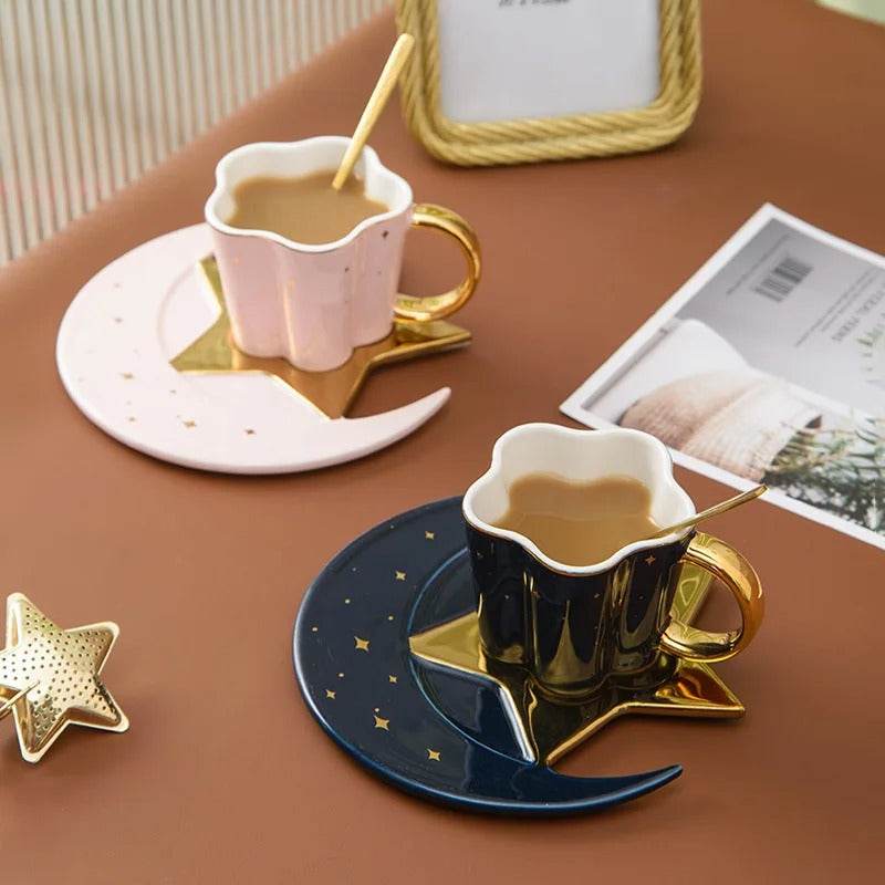 3pc Set Moon & Stars Porcelain Cup, Saucer, and Spoon - Shop Jobie