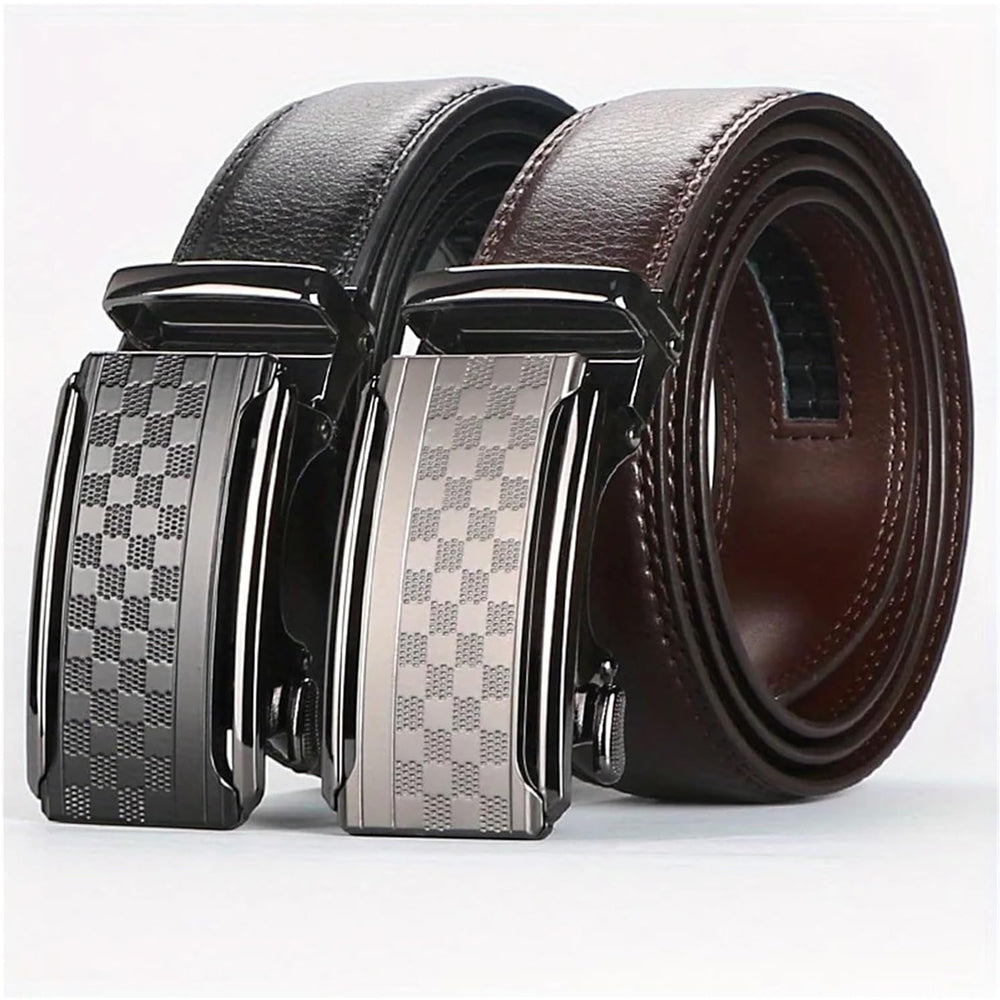 Versatile Men's Ratchet Leather Belt - small checker pattern
