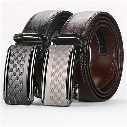 Versatile Men's Ratchet Leather Belt - small checker pattern