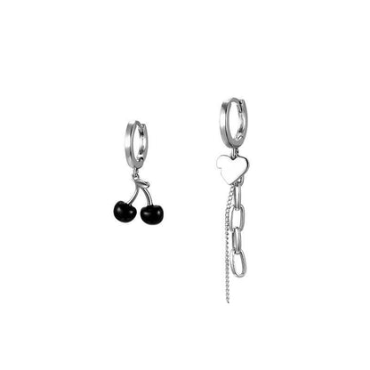 Asymmetric Earrings Cherry Heart Tassel - Shop Jobie