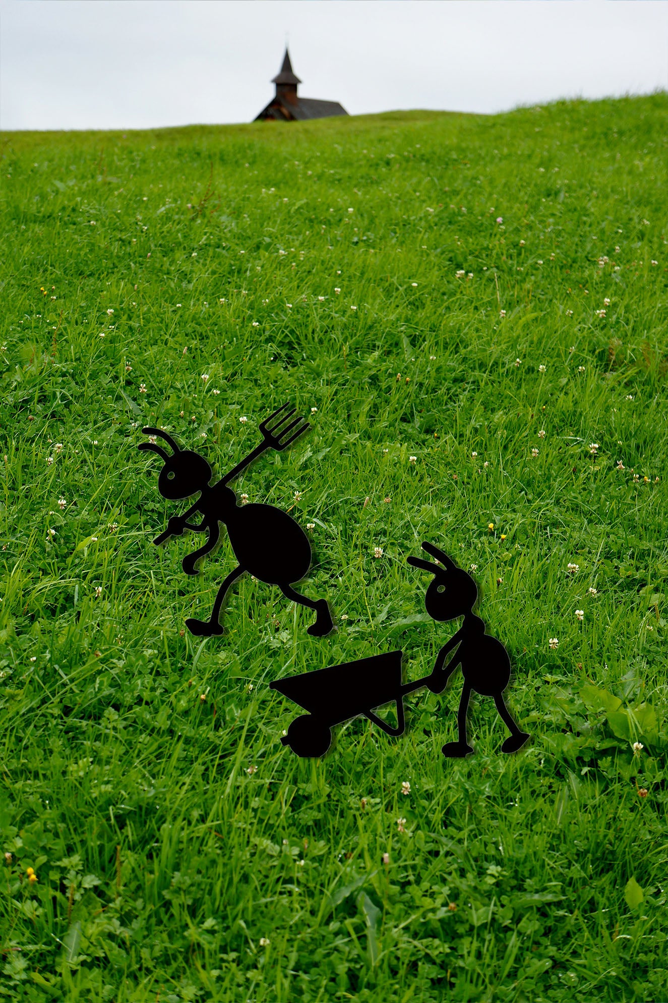 Silhouette -  Iron Ant & Pitchfork Garden Stake