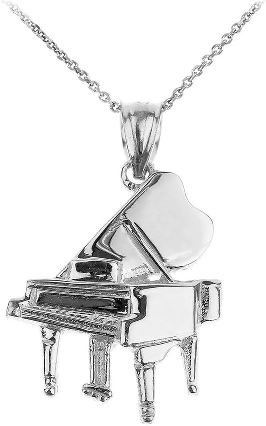 925 Sterling Silver Music Charm Grand Piano Pendant Necklace