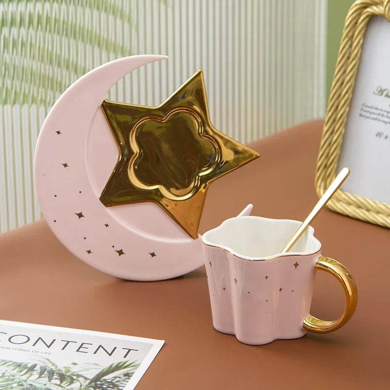 3pc Set Moon & Stars Porcelain Cup, Saucer, and Spoon - Shop Jobie
