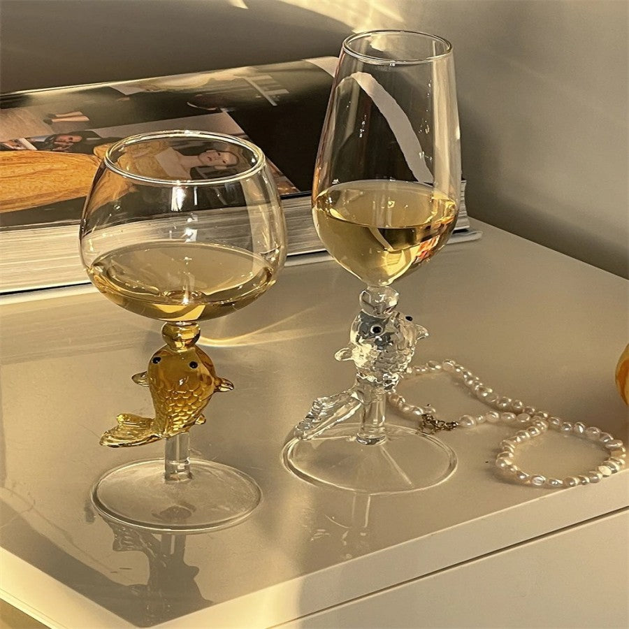 New Year Toast! Goldfish Champagne & White Wine Glasses
