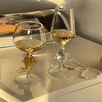 New Year Toast! Goldfish Champagne & White Wine Glasses