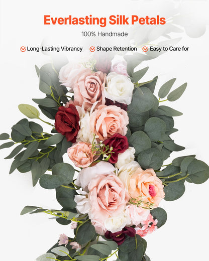 Pk 5 Artificial Wedding Arch Flowers Kit w/33Ft Draping Fabric - rose