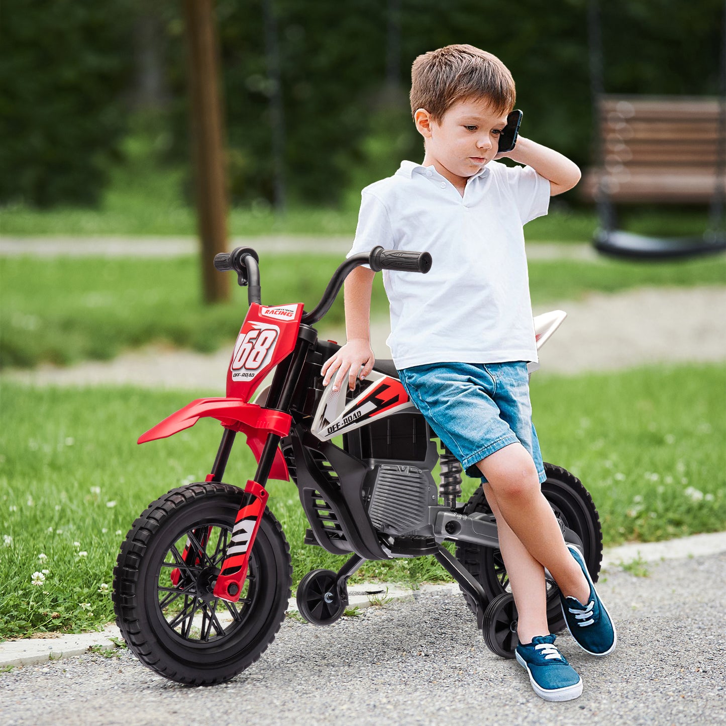 12V Kids Electric Motorcycle w/Rear Suspension & Music, Red