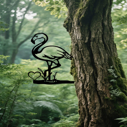 Silhouette - Flamingo Tree Hugger Yard Art