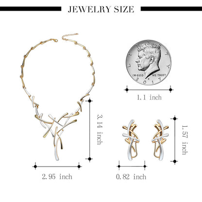 Abstract Metallic Cross Earring & Necklace Set