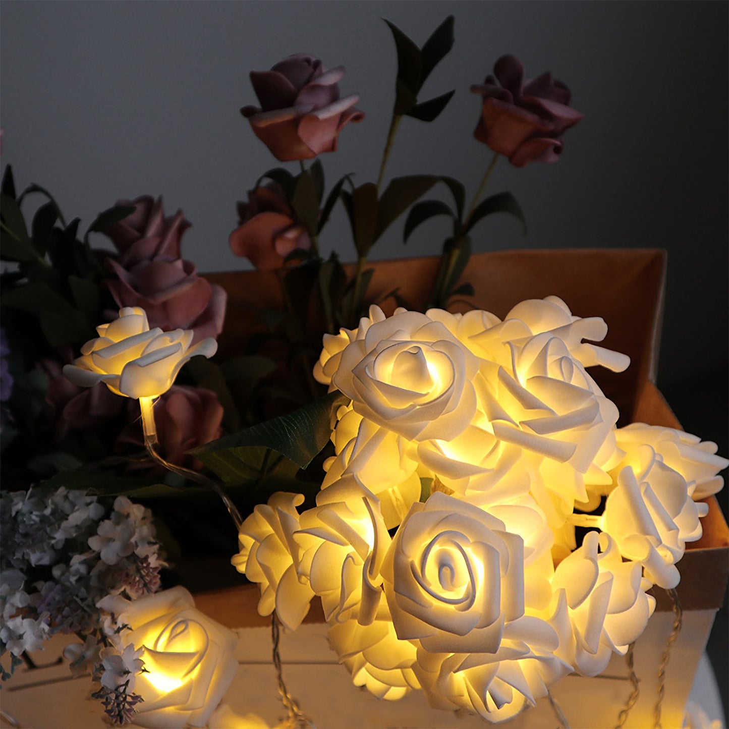 2pk Rose String Lights Set (40 LEDs Total)