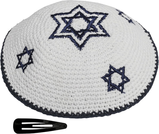 KIPPIK Star of David Jewish Kippahhatfor Men & Kids with Clip Beautifully Knitted