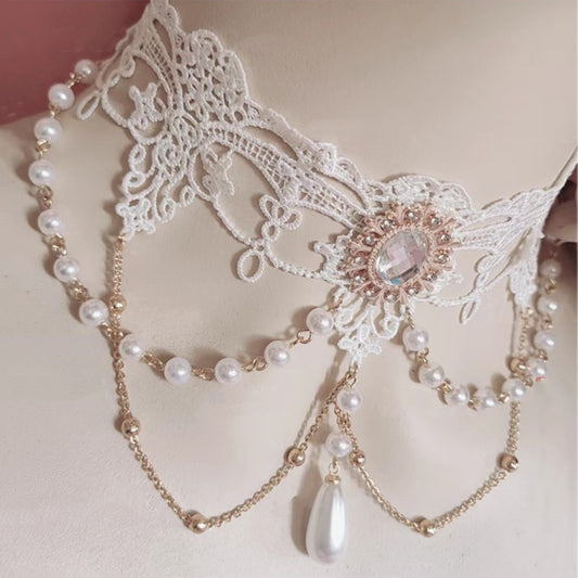 Pearl Water Drop Lace Choker Necklace