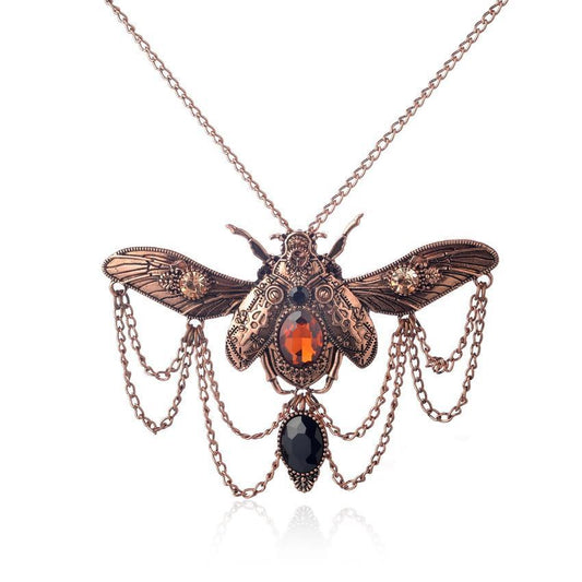 Vintage Beetle Pendant Steampunk Necklace