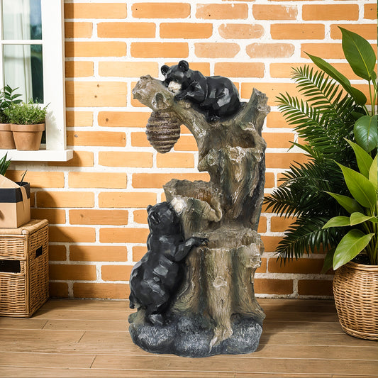 3-Tier Bears & Honey Beehive r Waterfall Fountain w/ LED Lights