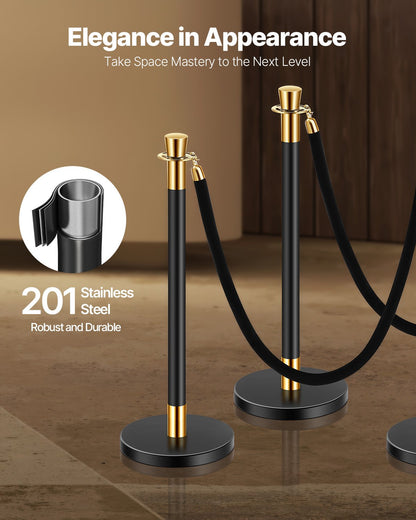 Stanchion & Velvet Rope Barrier Set - Black