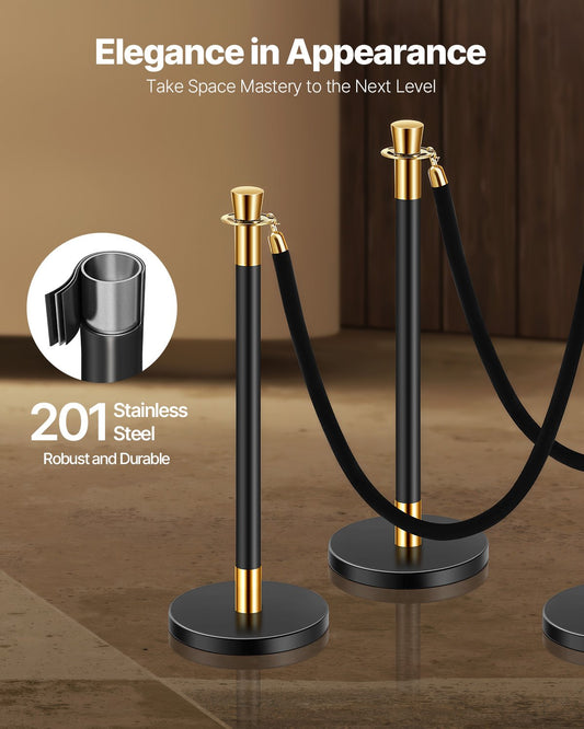 Stanchion & Velvet Rope Barrier Set - Black