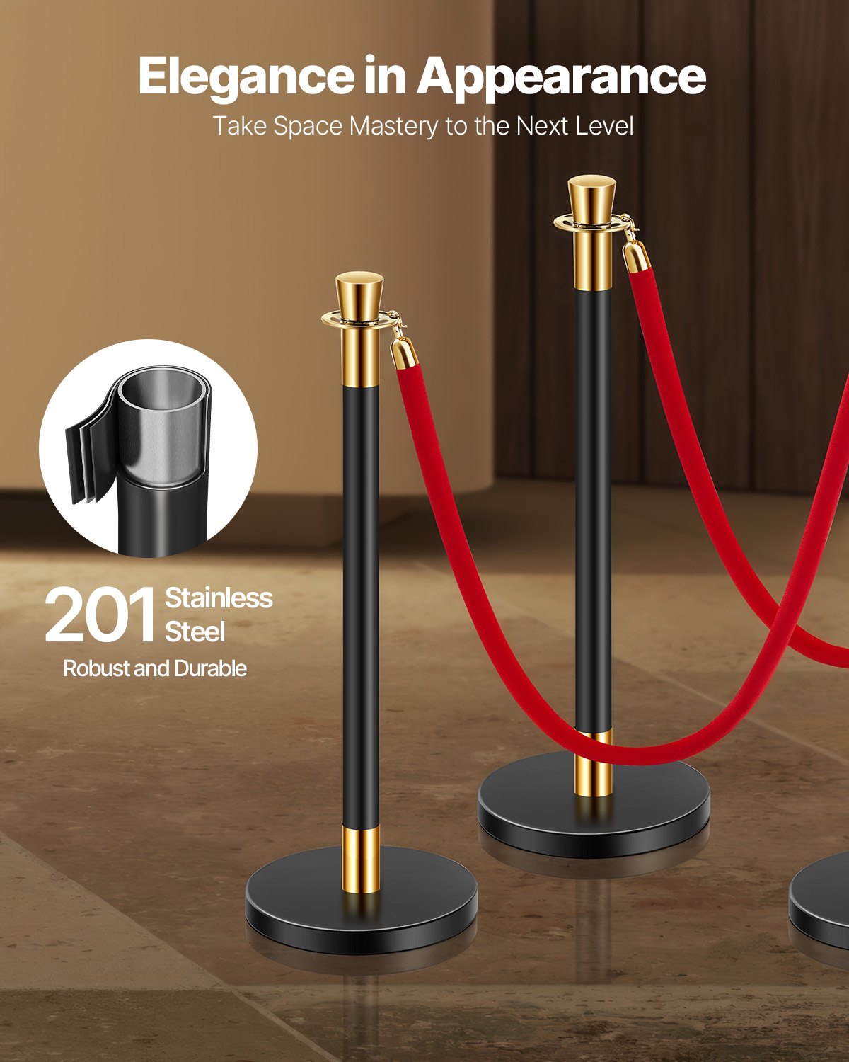 Stanchion & Velvet Rope Barrier Set - Red