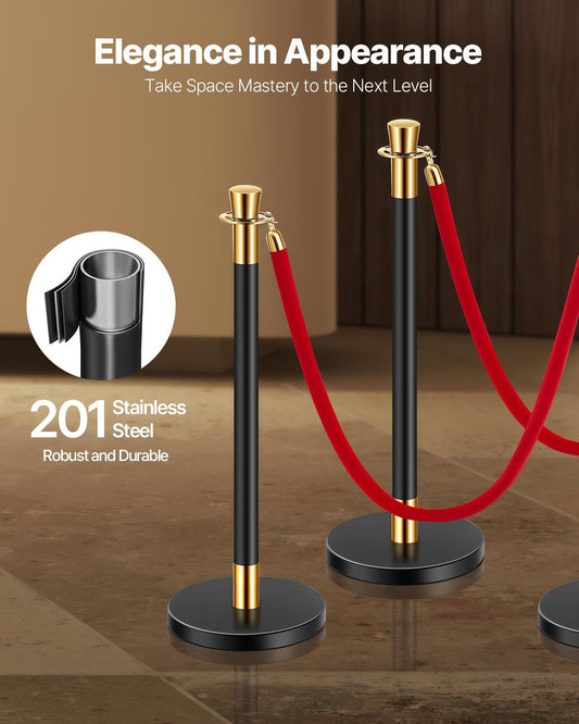 Stanchion & Velvet Rope Barrier Set - Red