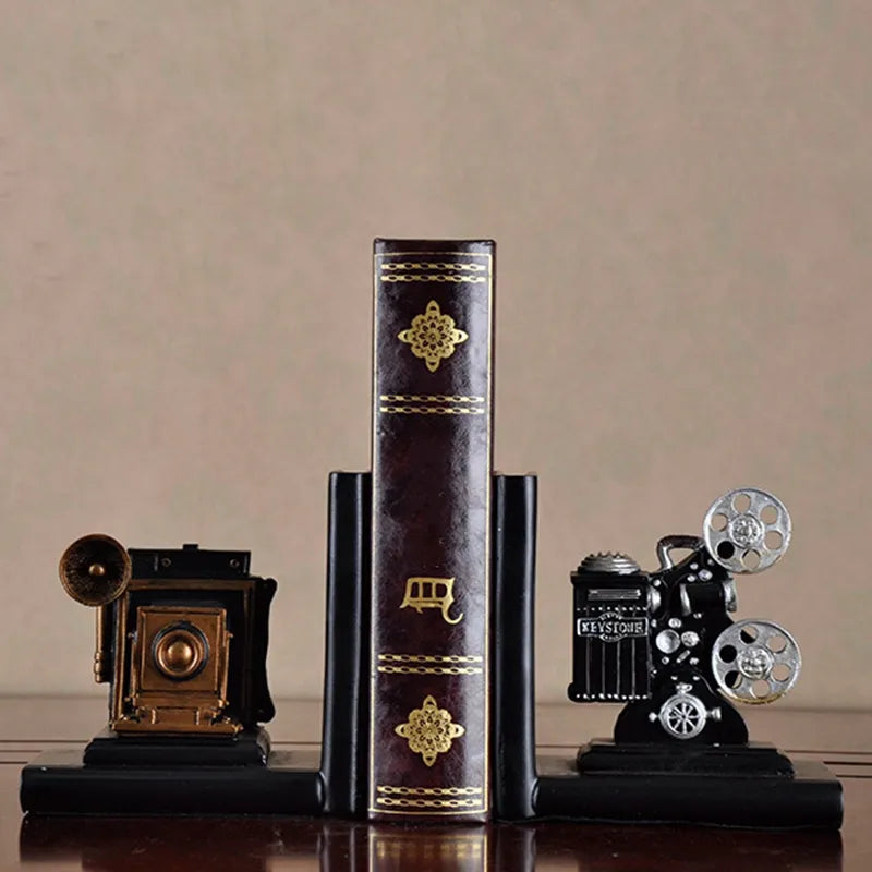 Retro Camera and Movie Film Projector Bookends