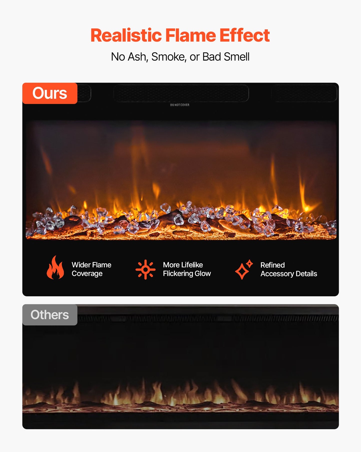 50" Electric Wall Mounted Recessed Fireplace