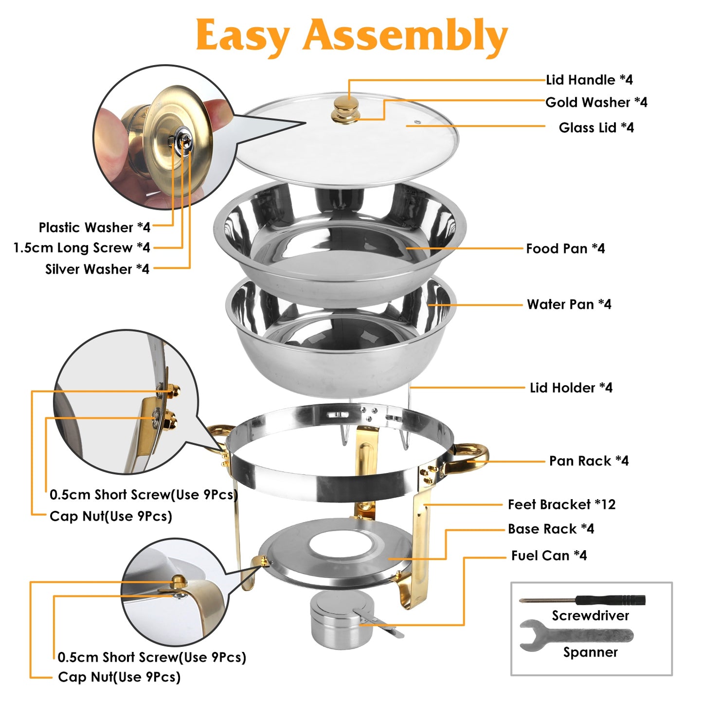 4Pc Stainless Steel Chafing Dish Serving Set