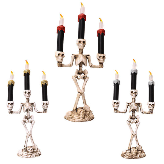 Halloween Three Candles Skeletons Candelabra