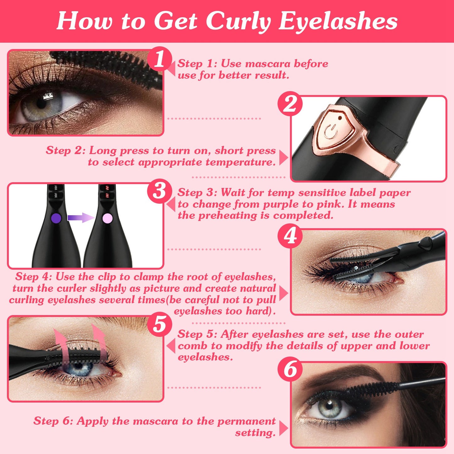 2 In 1 Clip Comb Heated Electric Mini Eyelash Curler