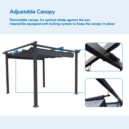 10x10 Ft Outdoor Patio Retractable Pergola