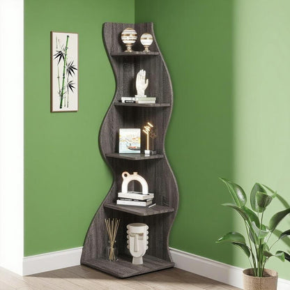 5-Tier Wavy Corner Bookshelf