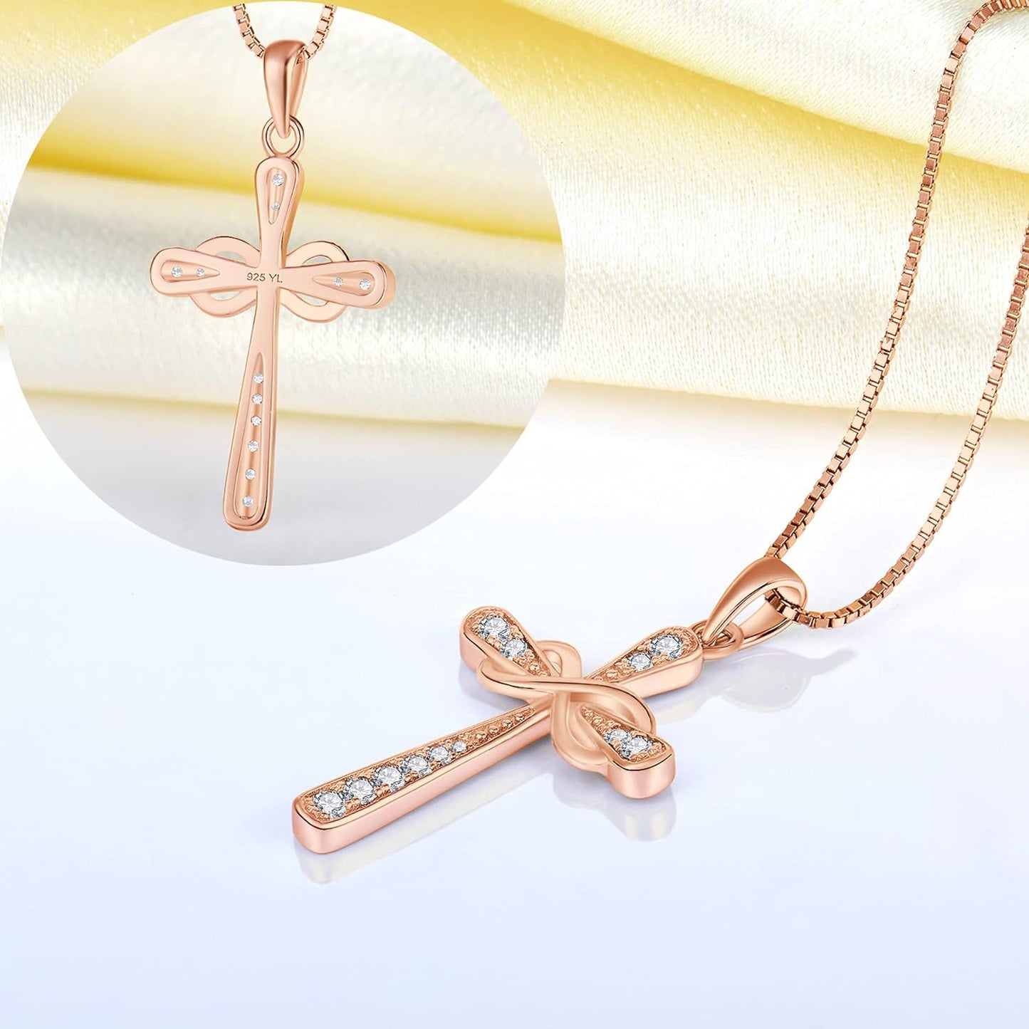 Cross Necklace 925 Sterling Silver Infinity Pendant Religious Jewelry Christian Baptism Gift